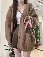 Cyflymder  Autumn Winter Knitted Cardigan Women Lazy Style Thick Loose Sweater Coat