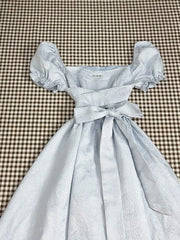 Cyflymder  Women Dresses Puff Short Sleeve Square Collar Summer Fashion Bandage Bow French Style Elegant Dress Ladies Party