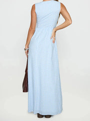 Cyflymder  Elegant Floral Print Sleeveless Maxi Dress with V-Neckline and Tie Waist Detail for Summer Wedding Party or Vacation Beachwear