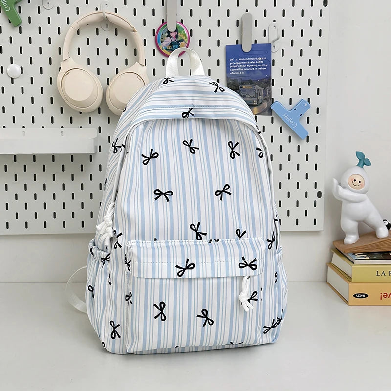 Cyflymder  High-capacity Women Sweet Preppy Backpacks Japanese Y2k Aesthetic Fashion Students Backpack Kawaii Striped Bow Print Schoolbags