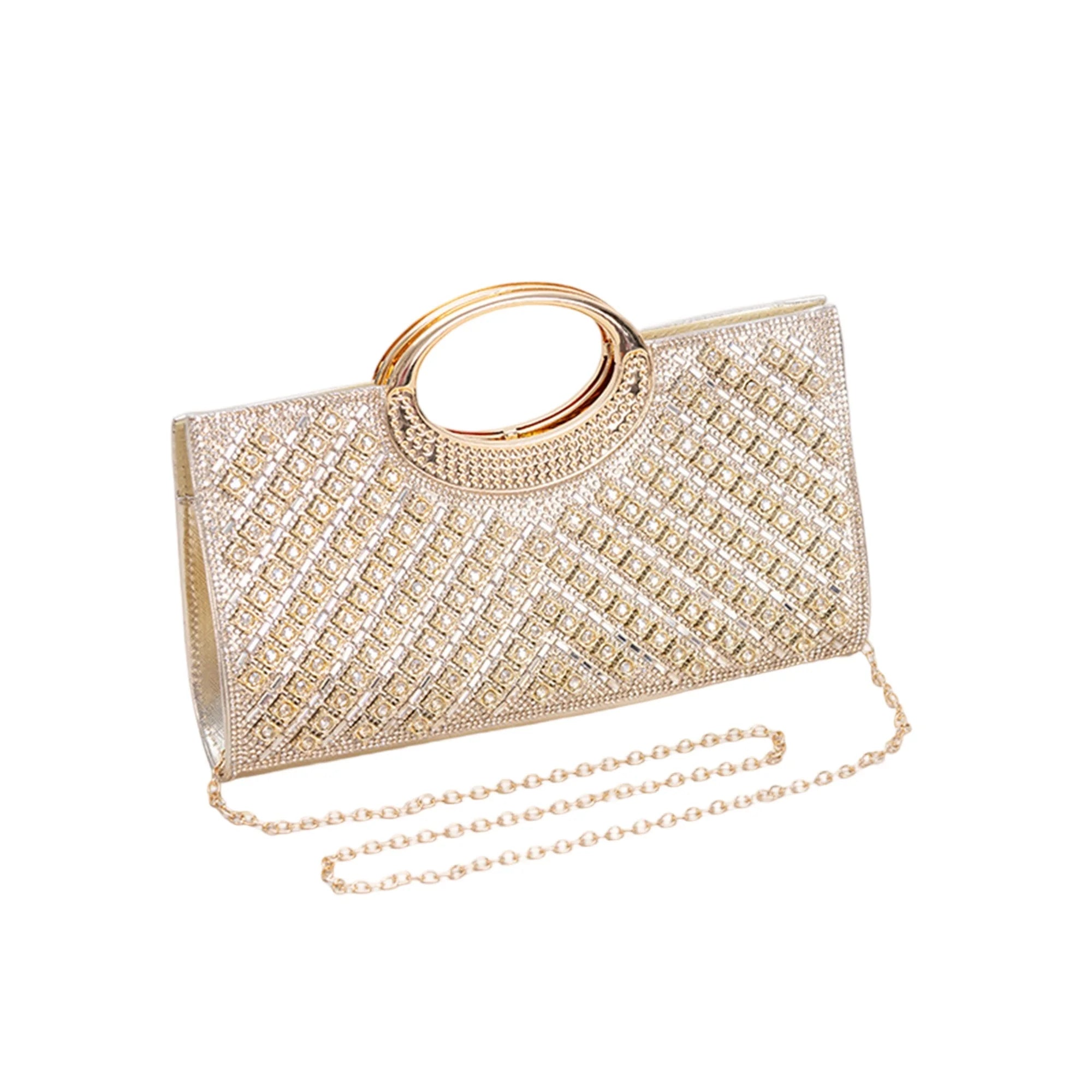 Cyflymder  Luxury Crystal Embellished Clutch Purse with Detachable Chain Strap and Matching Hairband for Special Occasions