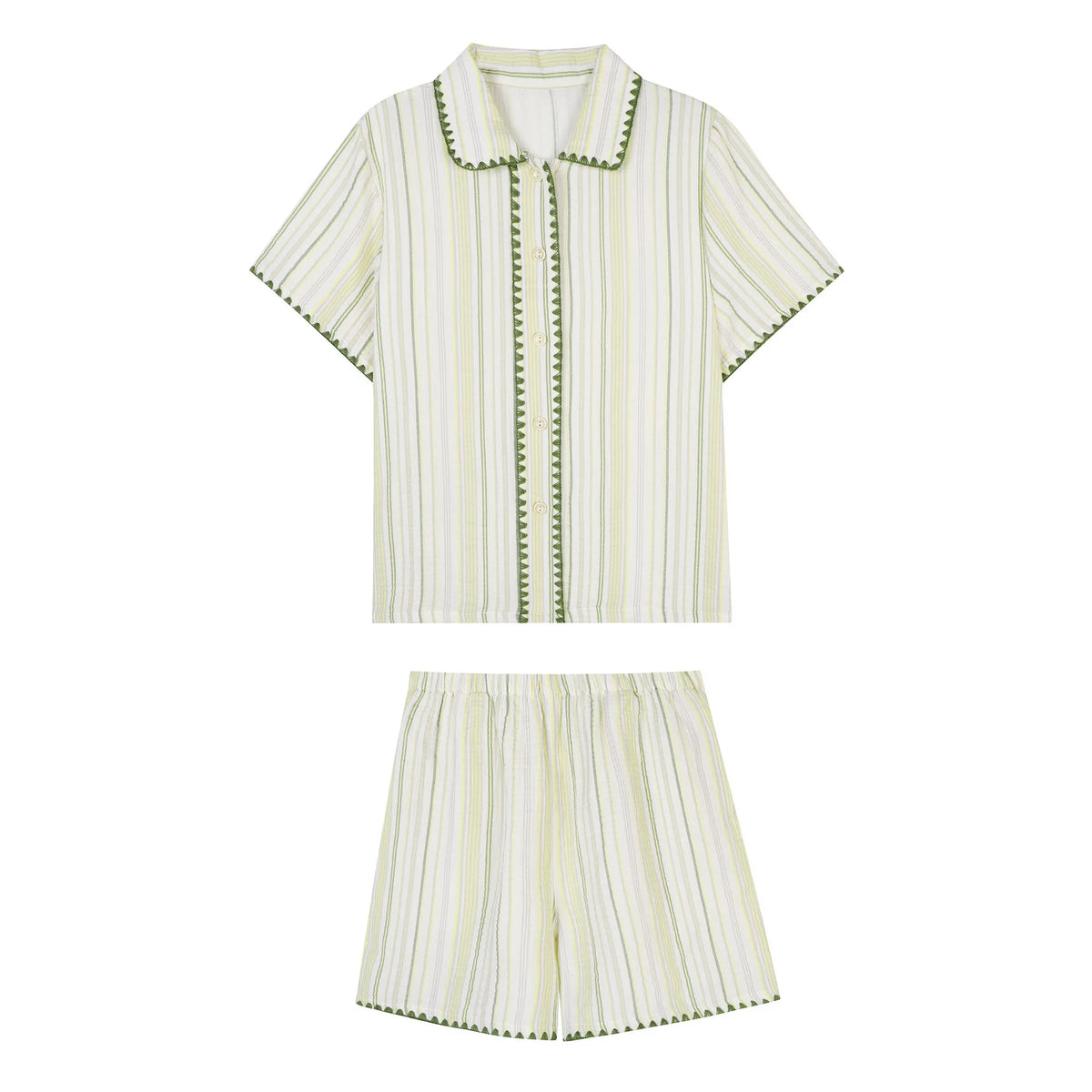 Cyflymder  High-end Striped Pajamas Women's Summer Short-sleeved Cardigan Set Loungewear Sweet and Can Be Worn Outside