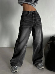 Cyflymder  Women Casual Daily Stretchy Low Waist Jeans Women Y2K High Street Denim Pants Female Chic Baggy Straight Wide Leg Trousers