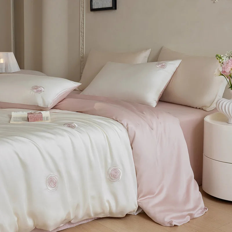 Cyflymder  High-End 100% Tencel Skin-Friendly Bedding Sets Luxury Embroidery Cooling Comforter Set Smooth Ultra Soft Bed Linens for Summer
