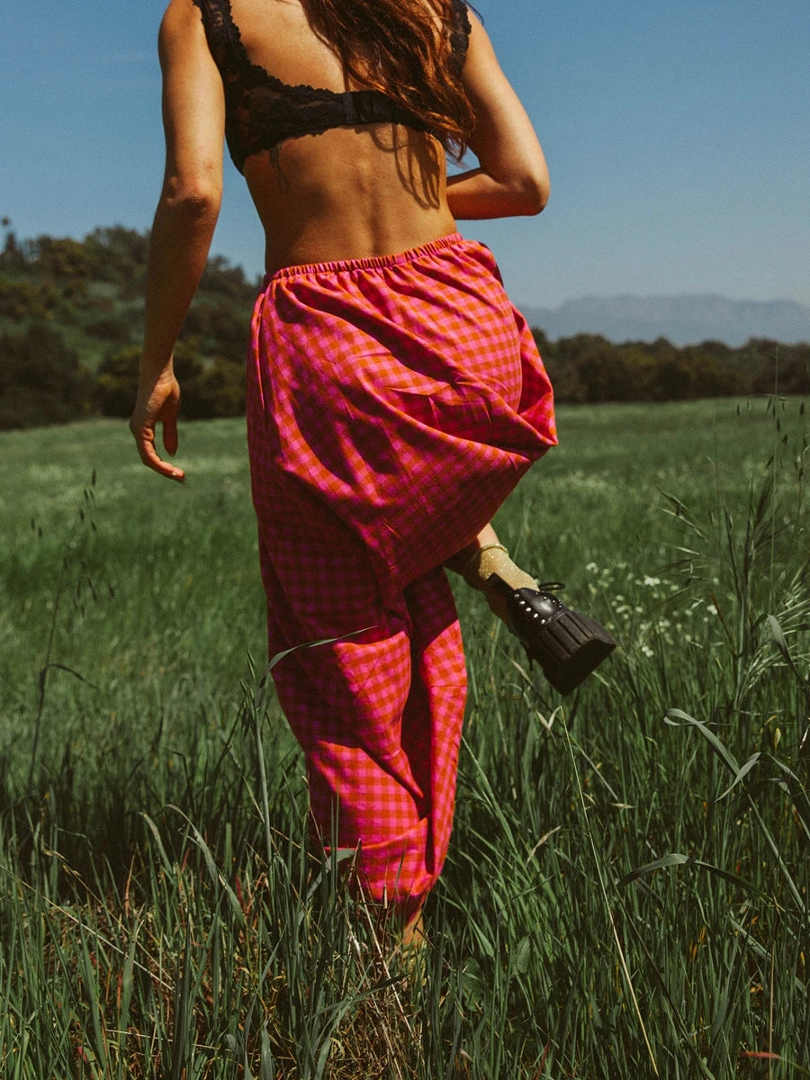 Cyflymder  Y2k Women Gingham Maxi Skirts A Line Ruffle Plaid Midi Skirt Flowy Long Skirt Losse High Waist Summer Vintage Streetwear