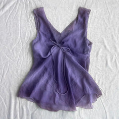 Cyflymder   French Gentle Style Gradient Purple Bowknot V-neck Sleeveless Camisole Women Summer New Style Elegant Top