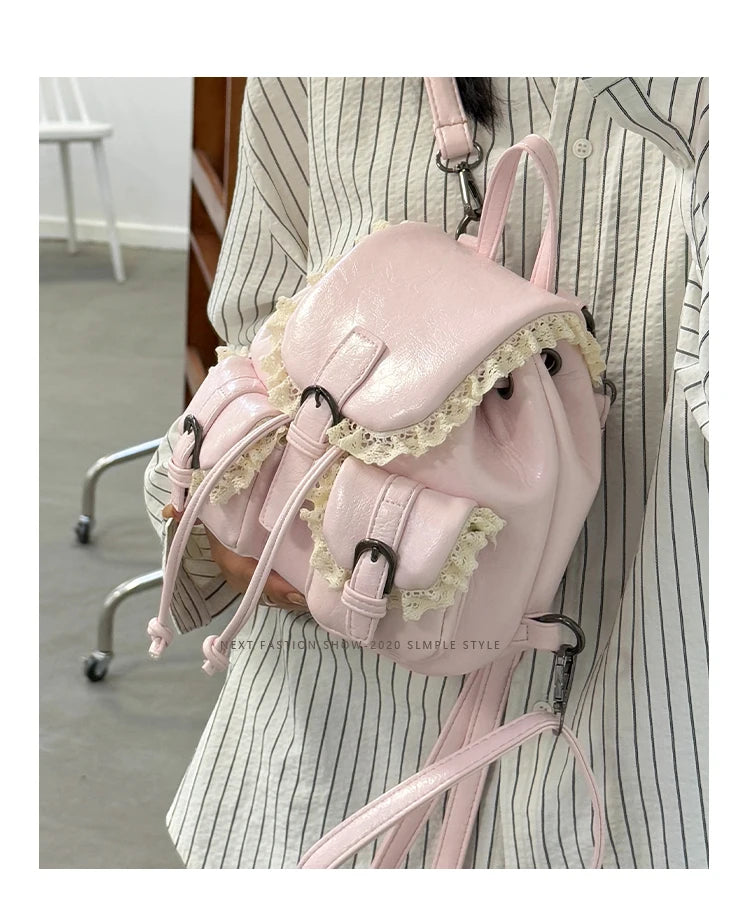 Cyflymder  Lace Patchwork Fairy Fashion Handbags Y2k Aesthetic Chic Casual Simple Backpacks Korean Women Mini Sweet Preppy Schoolbags