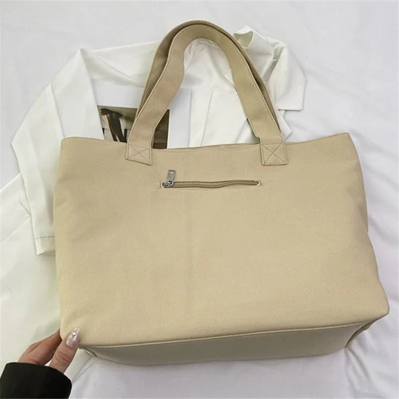 Cyflymder  Letter Printed Tote Bag, Cute Cartoon Canvas Handbag Shoulder Bag, Large Capacity Shopping Bag, Campus Computer School Book Bag
