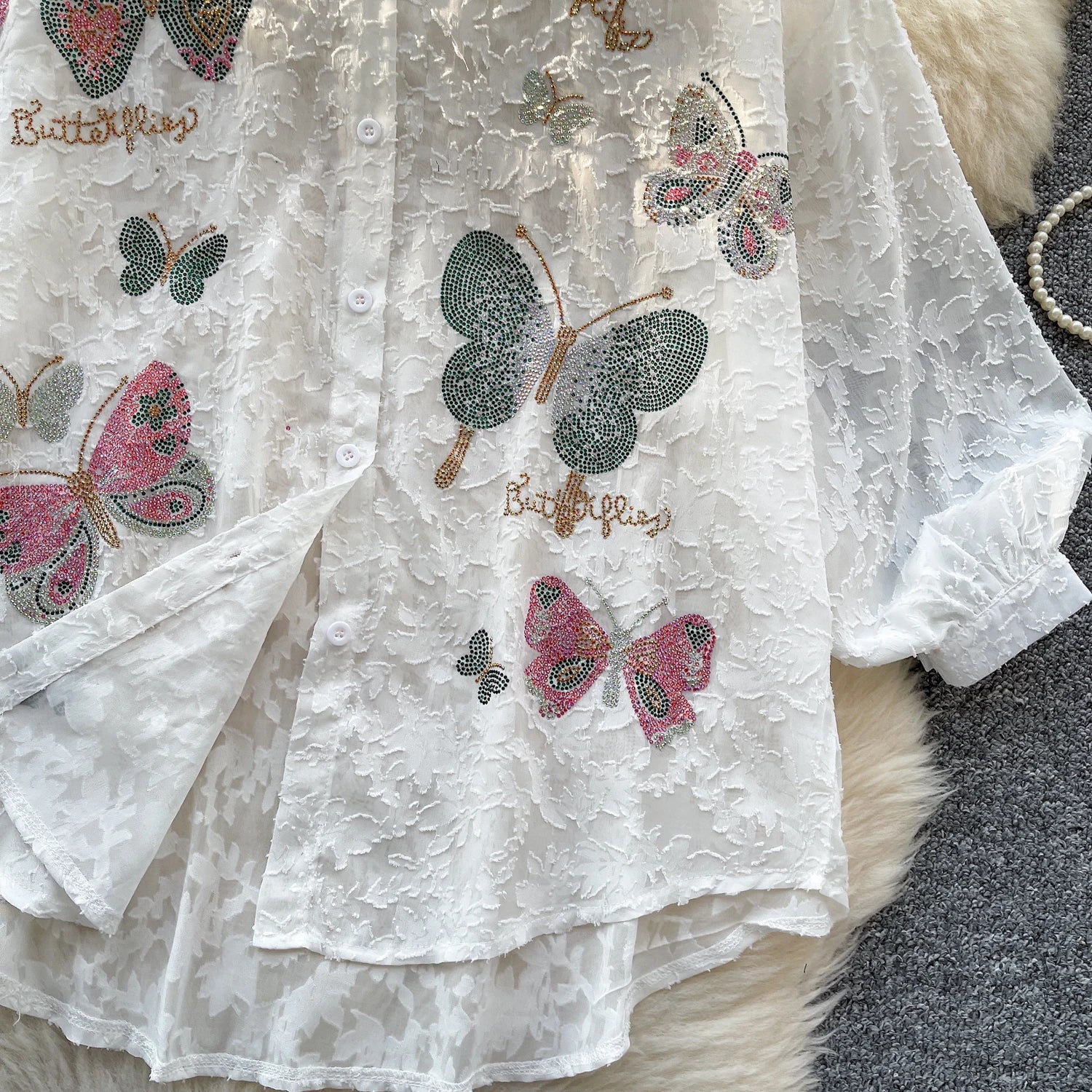 Cyflymder  Ele Vintage Bubble Sve irt Women's Loose Embroidered Me Top Spring Faionable Commute Sle Korean Version