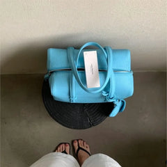Cyflymder  Ins Korean Retro Blue Boston Handbag Women PU Leather Large Capacity Pillow Bag Ladies Cute Commuter Versatile Crossbody Bag New