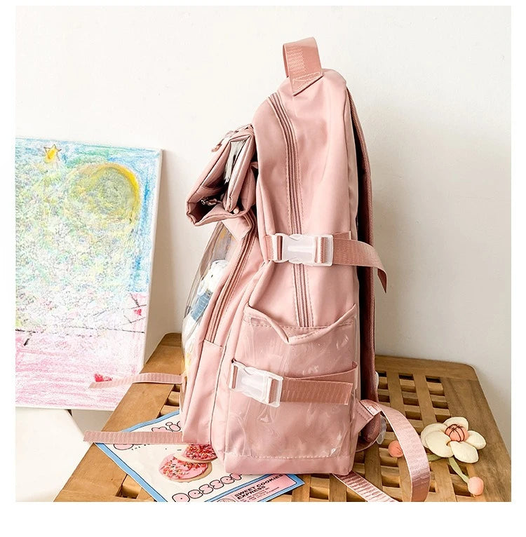 Cyflymder  Transparent Vintage Pockets Students Backpacks Y2k Aesthetic Women Casual All Match Schoolbags Korean Trendy Streetwear Ita Bags
