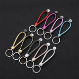 Cyflymder Colorful Pu Leather Braided Woven Rope Keychains Double Rings Fit Diy Bag Pendant Key Chain Car Keyrings Men Women Small Gift for Men