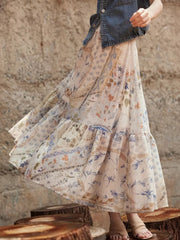 Cyflymder  Boho Vintage Print Long Skirt Women Beach Casual High Waist Loose Skirts Retro Sweet Lady High Quality A Line Long Skirts