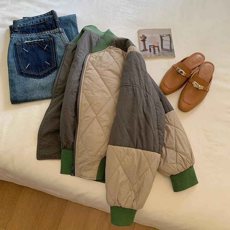 Cyflymder  Casual Oversize Nylon Puffer Jaet Men's Women's Rhombus Patterned Winter Coat Youth Faion Thiened Polyester Fiber