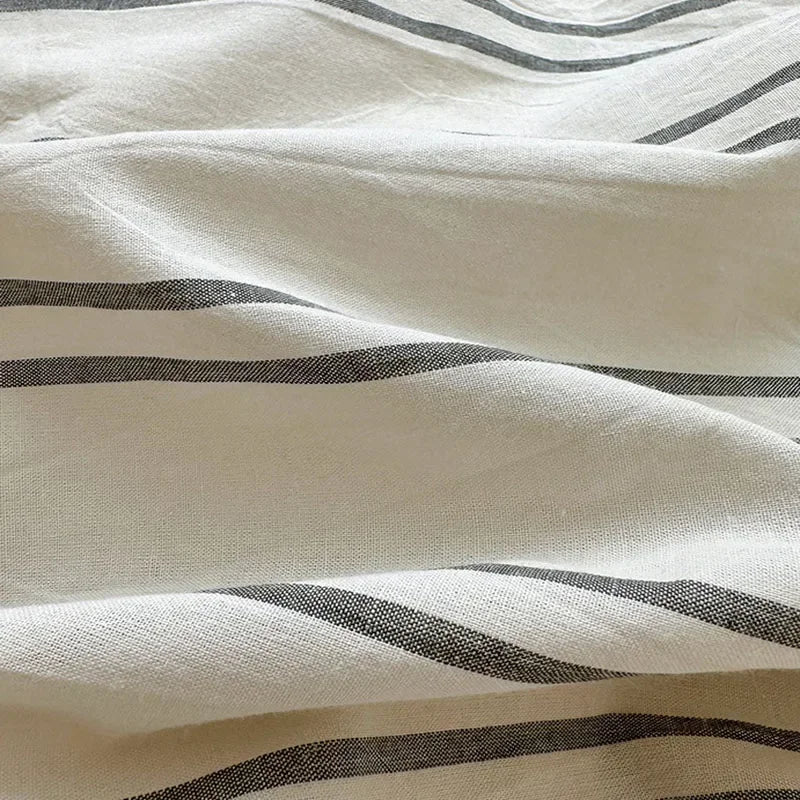 4Pcs Light Luxury Striped Washed Cotton Bedclothes Set Smooth Skin Friendly Soft Bed Sheet Set Home Textile Supplies for Adults