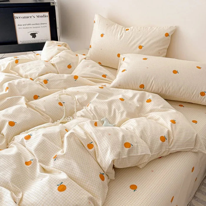 Cyflymder  Fashion Pure Cotton Grid Pattern Bedding Sets Skin Friendly Comfortable Bed Sheet Set for Adults Dormitory Home Quilt Cover Kit