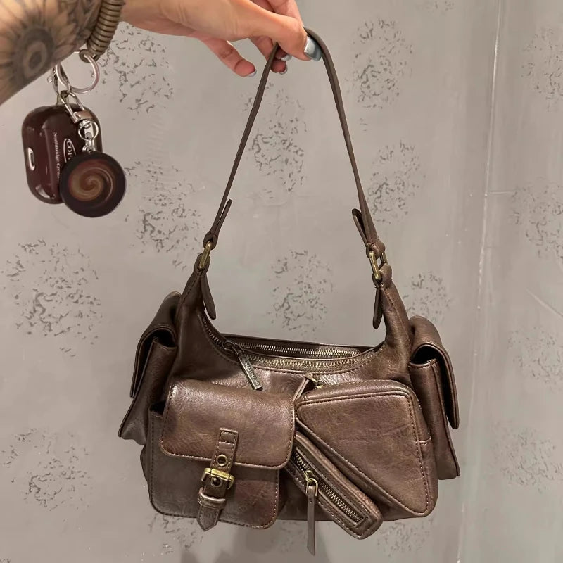 Cyflymder  Vintage Y2k Aesthetic Zipper Pockets Underarm Bag Punk Cool Women Trendy Handbags Luxury Design Streetwear Female Shoulder Bags