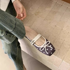 Cyflymder  Women Flats Spring New Toe Soft Leather Ladies Casual Ballet Shoes Fashion Bowknot Design Dress Shoes 567