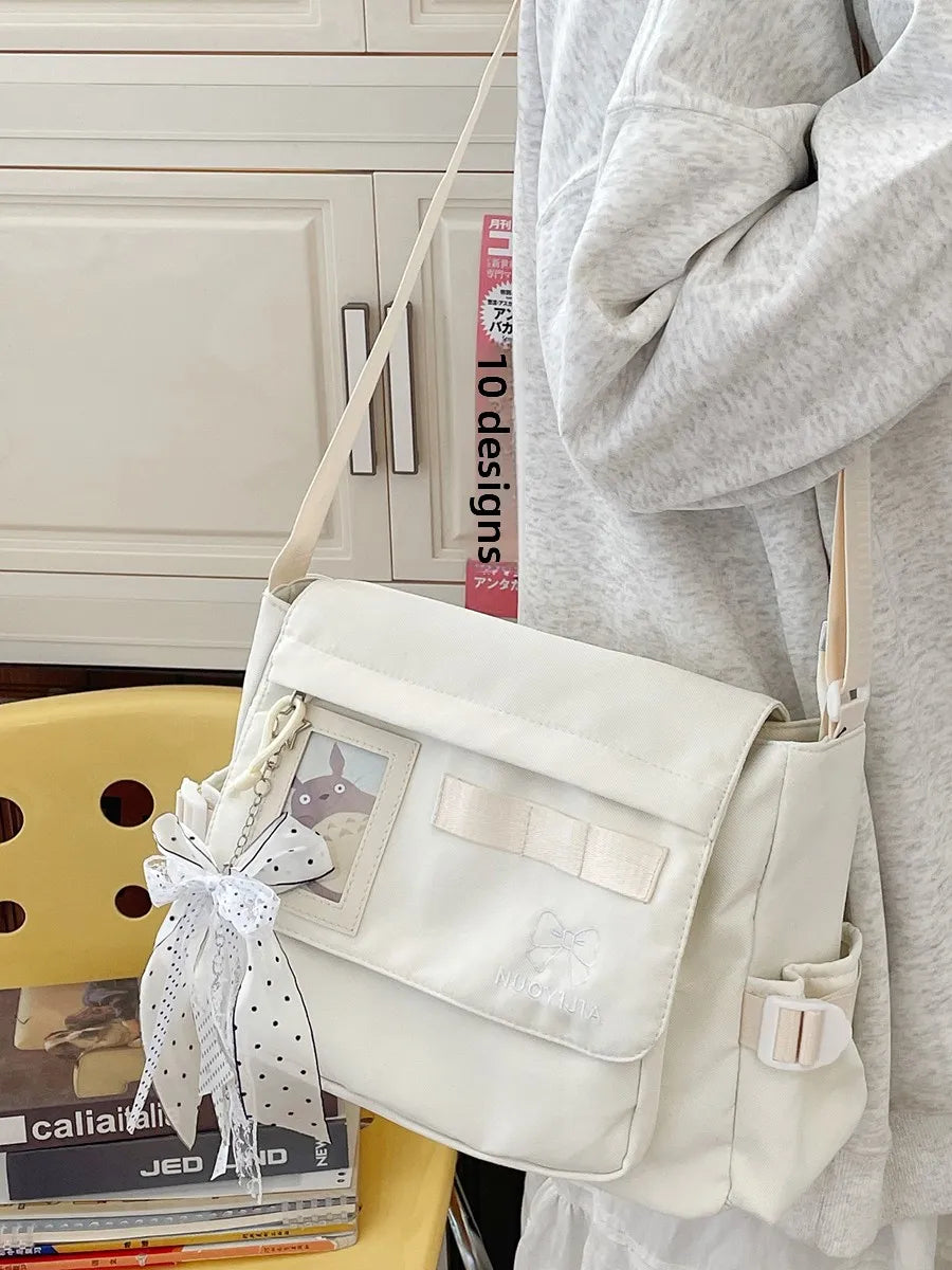 Cyflymder  Japanese Style Canvas Shoulder Bag Large Capacity Tutoring Crossbody Bag for School Commuting Girls Casual Simple Style