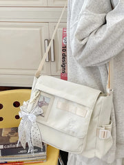 Cyflymder  Japanese Style Canvas Shoulder Bag Large Capacity Tutoring Crossbody Bag for School Commuting Girls Casual Simple Style