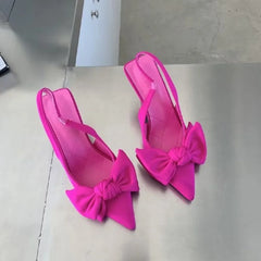 Cyflymder  Rose Pink Pointed Toe Bow High-heeled Sandals for Women, Stunning Slingbacks Heels Shoes, Ladies' Summer Fashion High Heels