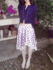 Cyflymder  Japanese Sweet Retro Y2k 2 Piece Set Women Slim Purple Cardigan + Polka-dot Print Skirt New Pure Desire Lovely Party Suit Spring