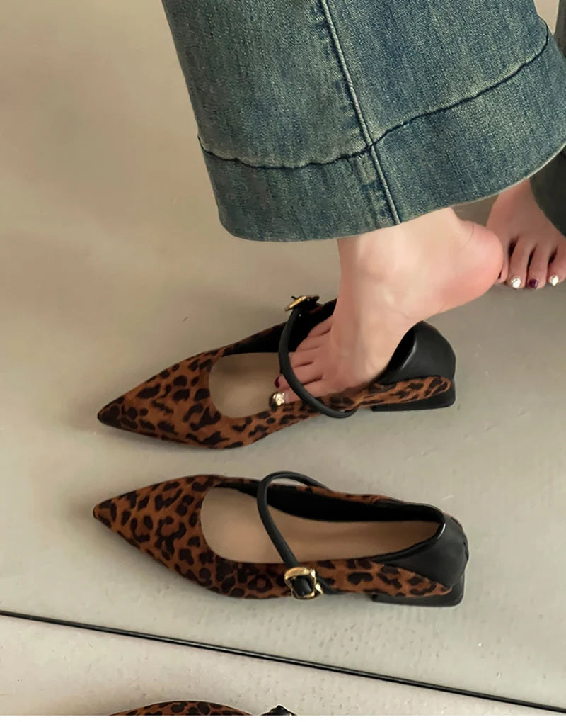 Cyflymder  Street Style Leopard Women Mary Jane Shoes Ladies Concise Pointed Toe Pumps Spring Autumn Women's Commuting Shoes