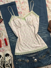 Cyflymder  Sweet Sling Goth Punk Vintage Tank Top Sexy Lace Y2k 90s Woman Clothing Hot girl Floral Print Backless Summer Hot Girl Emo Tees