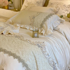 Cyflymder European-Style Luxury High-End 100 Cotton Four-Piece Set Exquisite Lace Embroidery Cotton Quilt Cover Bed Sheet Bedding