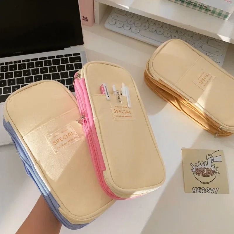 Cyflymder  1 Piece Chic Simplicity Pencil Case for Kids Minimalism Fashion Solid Color Pencil Pouch Large Capacity Stationery Storage Bag