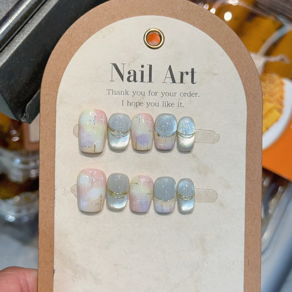 Cyflymder  10Pcs Cat Eye Handmade Press on Nails Daisy Pattern Fake Nails Wearable Stick-on Nail False Nails Накладные Ногти Uñas Postizas