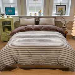 Cyflymder   Nordic Stripe Two-Tone Bedding Set High Quality Skin-Friendly Bedclothes with Shell Edge Comfort Colorfast Bed Sets for Single