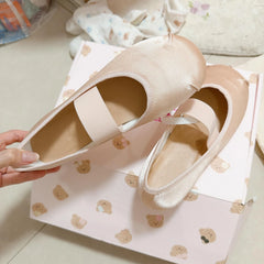 Cyflymder  Sweet Pink Ruched Round Toe Ballet Dress Shoes Women Cute Niche Satin Mary Jane Flat Daily Dating Party Casual Footwear