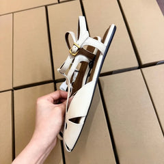 Cyflymder   Summer Women Flat Sandals Breathable Hollow Out Retro T-strap Design Square Toe Casual Travel Roman Ladies Beach Shoes