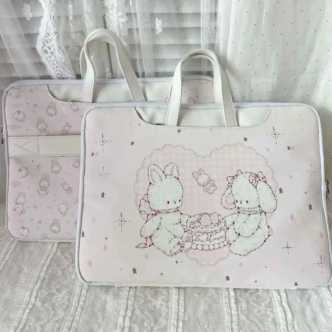 Cyflymder   Sweet Cute Cartoon Laptop Sleeve Handbag Women Rabbit Print Shockproof Waterproof Notebook Carry Bag Ladies Commute Protective