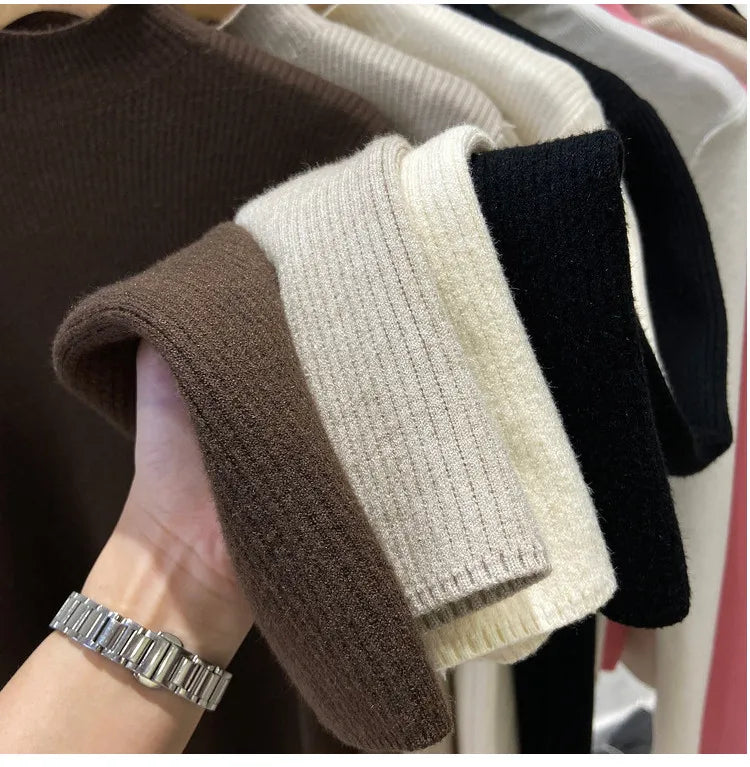 Cyflymder Turtleneck Winter Sweater Women Elegant Thicken Velvet Lined Warm Sueter Knitted Pullover Slim Tops Jersey Knitwear Jumper New