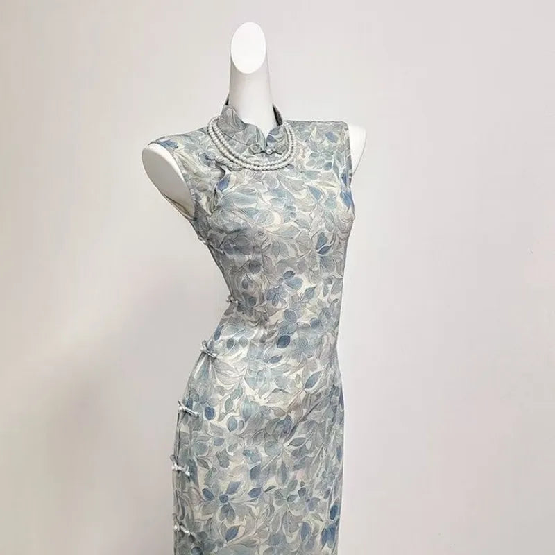Cyflymder  Chinese Style Sexy Cheongsam Women's Summer Elegant Slim Fit Stand Collar Sleeveless Dress Fashion Female Clothes