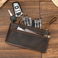 Cyflymder Men Women's Leather Purse Cellphone Pouch Iphone Bag Single Zipper Long Purse Slim Wallet for Coins Man Woman for Card Cash