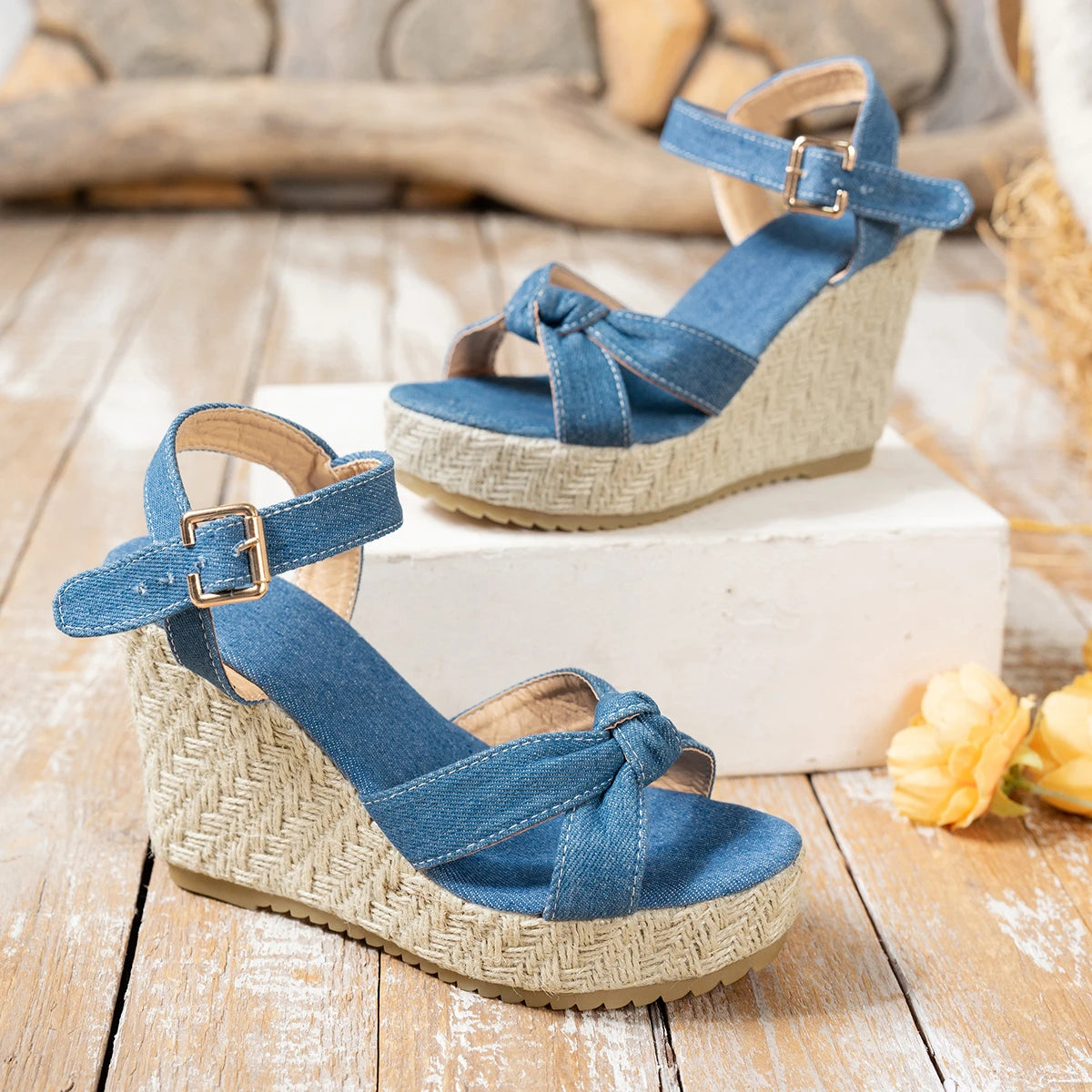 Cyflymder  Wedge Sandals 2025 Summer Fashion Weave Platform Plus Size 42 High Heel Sandalias Thick Bottom Retro Open Toe Ladies Shoes