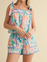 Cyflymder  Women s Casual Tie Dye Print Sleeveless Tank Top and Elastic Waist Shorts Set for Summer Loungewear and Sleepwear