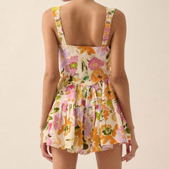 Cyflymder  Women Boho Floral Mini Cami Dress Spaghetti Strap Flowy Short Sling Dress Summer Sleeveless Low Cut Holiday A-line Sundress