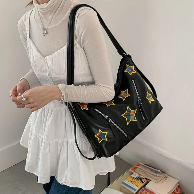 Cyflymder  Fashion Preppy Backpacks Casual Plaid Star Embroidery Crossbody Bags All Match Women Y2k Aesthetic Shoulder Handbags Streetwear