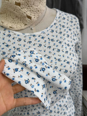 Cyflymder  Blue Floral T-shirts Women Spring Casual Streetwear Cotton Crew Neck Long Sleeve Tees Sweet Vintage Chic Preppy Style Shirts