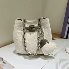 Cyflymder  Hot Girl Sweet Heart Pendant Handbag Women Daily Casual Versatile Shoulder Bag Ladies Korean Style Chain Composite Bucket Bag