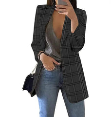 Cyflymder  Women's Faion Plaid Casual Suit Lapel Cardigan Jaet Slim Fit Long Sve Autumn Collection Ele Office Wear