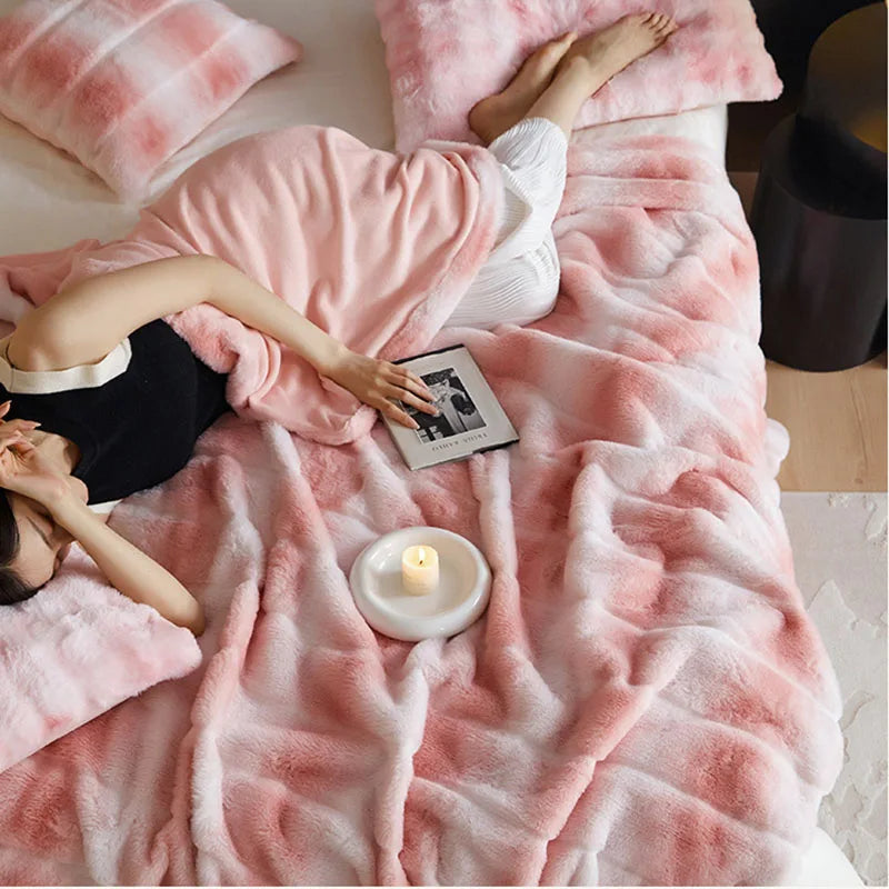 Cyflymder  A-Class Autumn Winter Grid Milk Velvet Blanket Thick Warm Faux Fur Throw Blanket for Office Soft Multi-Purpose Anti-Static Shawl