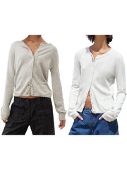 Cyflymder  Ladies Autumn Winter Cable Knit Cardigan Chic Ribbed Button Up Round Neck Long Sleeve Sweater Coat with Pockets