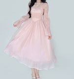 Cyflymder Elegant Evening Party Midi Dress Women Bubble Sleeve French Vintage Sweet Dress Female Pink Korean Style Fairy Dress Autumn 2022