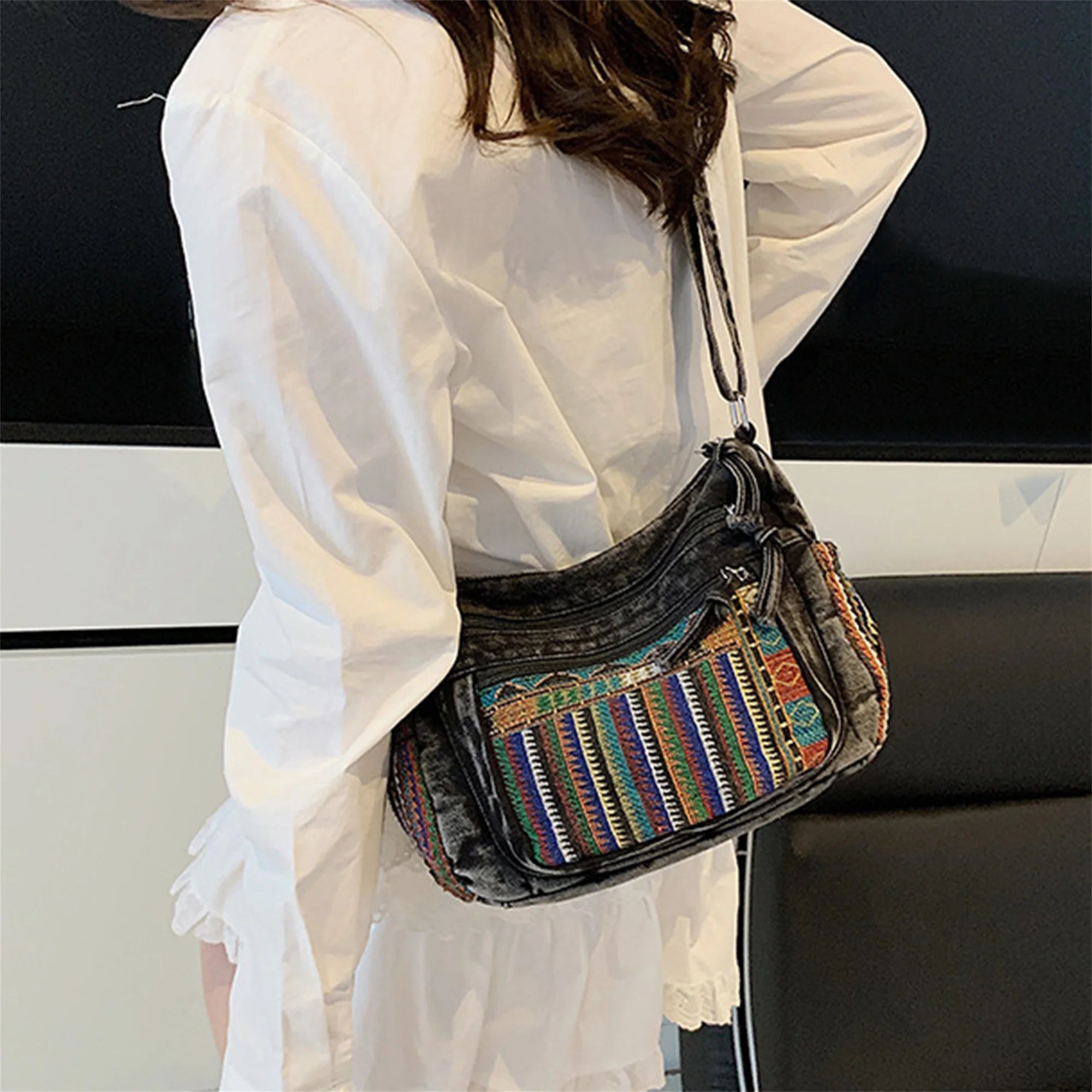 Cyflymder  Stylish Ethnic Print Tote Bag with Adjustable Strap for Women Casual Shoulder Handbag with Unique Pattern for Girls