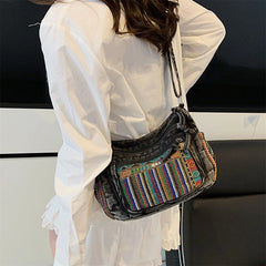 Cyflymder  Stylish Ethnic Print Tote Bag with Adjustable Strap for Women Casual Shoulder Handbag with Unique Pattern for Girls